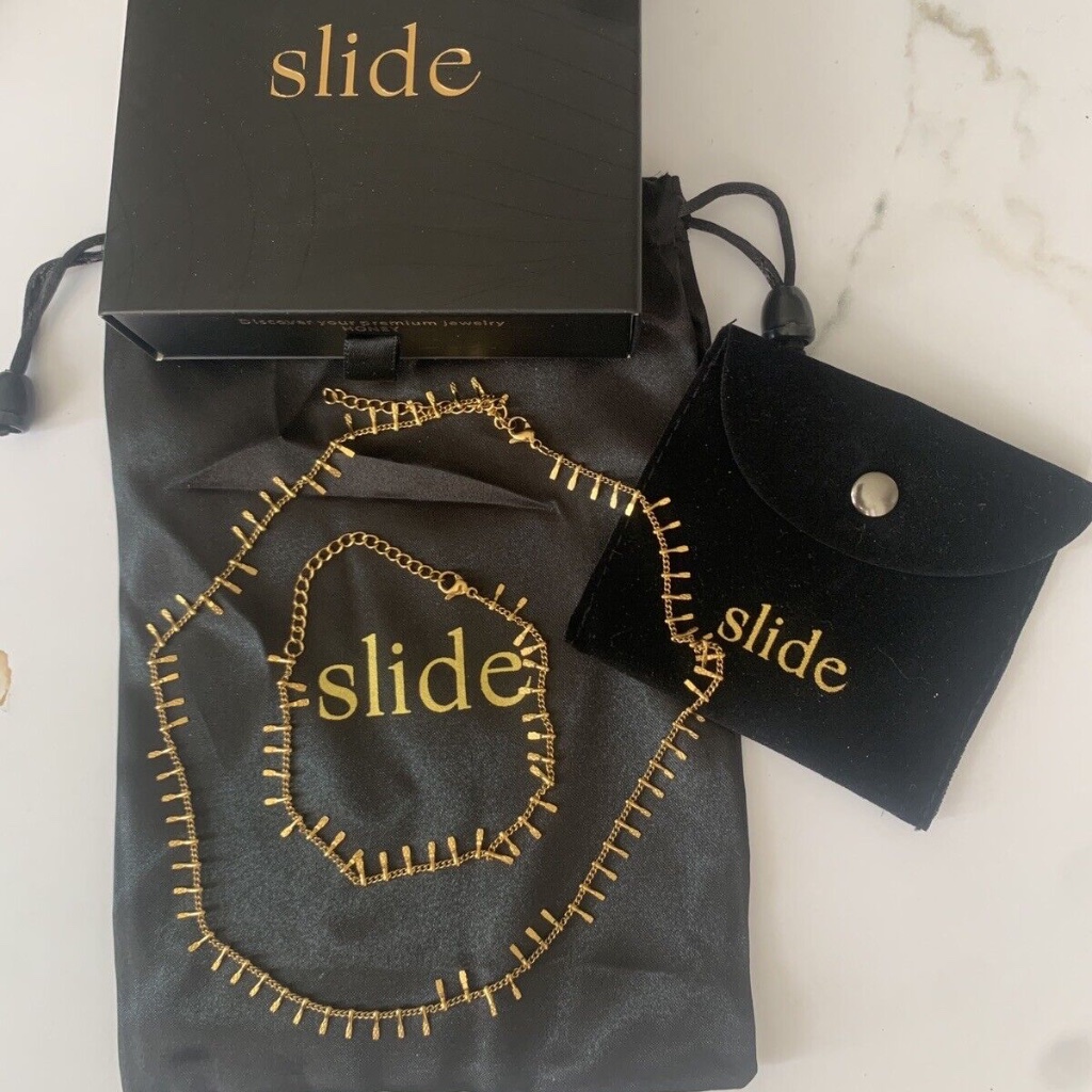 18k Karat Gold Plated Necklace And Bracelet Set  Slide Jewelry  Brand New
